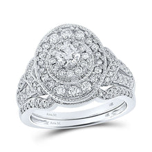 Load image into Gallery viewer, 14kt White Gold Eternal Love Oval Halo Bridal Wedding Ring Band Set 1 Cttw - Top View