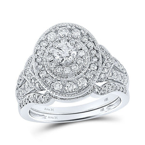 Wedding Collection | 14kt White Gold Round Diamond Oval Halo Bridal Wedding Ring Band Set 1 Cttw | Splendid Jewellery GND