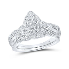 Load image into Gallery viewer, Sparkling Love: 14kt White Gold Diamond Cluster Bridal Wedding Ring Band Set - Top View