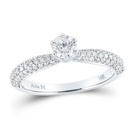 Dazzling Love: 14kt White Gold Round Diamond Solitaire Bridal Wedding Engagement Ring - Top View