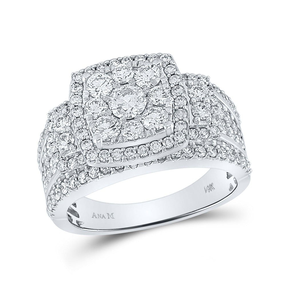 Wedding Collection | 14kt White Gold Round Diamond Square Bridal Wedding Engagement Ring 2 Cttw | Splendid Jewellery GND