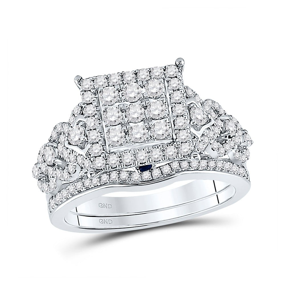 Wedding Collection | 14kt White Gold Round Diamond Square Bridal Wedding Ring Band Set 1 Cttw | Splendid Jewellery GND