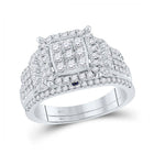 Dazzling Love: 14kt White Gold Round Diamond Square Bridal Wedding Ring Band Set 1 Cttw - Top View