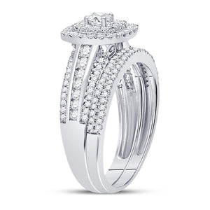 Wedding Collection | 14kt White Gold Round Diamond Square Halo Bridal Wedding Ring Band Set 1 Cttw | Splendid Jewellery GND