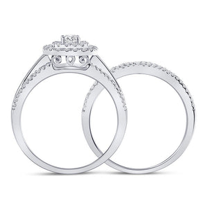 Wedding Collection | 14kt White Gold Round Diamond Square Halo Bridal Wedding Ring Band Set 1 Cttw | Splendid Jewellery GND