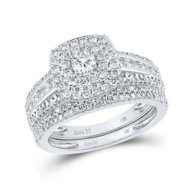 14kt White Gold Radiant Brilliance Bridal Wedding Ring Band Set - Top View
