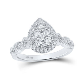 Captivating Elegance: 14kt White Gold Teardrop Diamond Wedding Ring - Top View