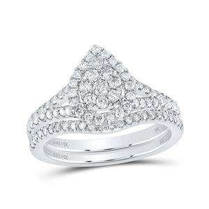 Wedding Collection | 14kt White Gold Round Diamond Teardrop Bridal Wedding Ring Band Set 3/4 Cttw | Splendid Jewellery GND