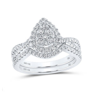 Wedding Collection | 14kt White Gold Round Diamond Teardrop Bridal Wedding Ring Band Set 3/4 Cttw | Splendid Jewellery GND