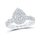 14kt White Gold Diamond Teardrop Bridal Wedding Ring Set - Eternal Elegance - Top View
