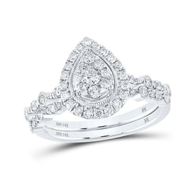 14kt White Gold Diamond Teardrop Bridal Wedding Ring Set - Eternal Elegance - Top View