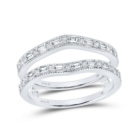 14kt White Gold Baguette and Round Diamond Wrap Enhancer Wedding Band - Top View