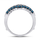 Blue Diamond Elegance: 14kt White Gold Womens Round Blue Color Enhanced Diamond Wrap Enhancer Wedding Band 1/3 Cttw - Side View