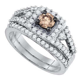 Eternal Love 14kt White Gold Brown Diamond Bridal Wedding Ring Set - Top View
