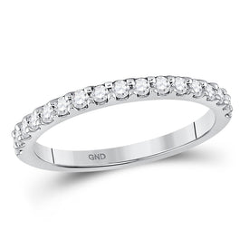 Radiant Love: 14kt White Gold Women's Round Diamond Wedding Single Row Band - Top View