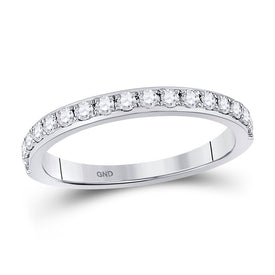 Eternal Brilliance: 14kt White Gold Round Diamond Wedding Band - Top View