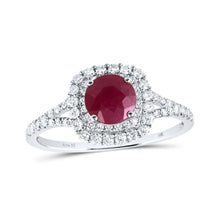Load image into Gallery viewer, Regal Ruby Majesty: 14kt White Gold Women's Round Ruby Solitaire Bridal Wedding Engagement Ring 1-3/8 Cttw - Top View