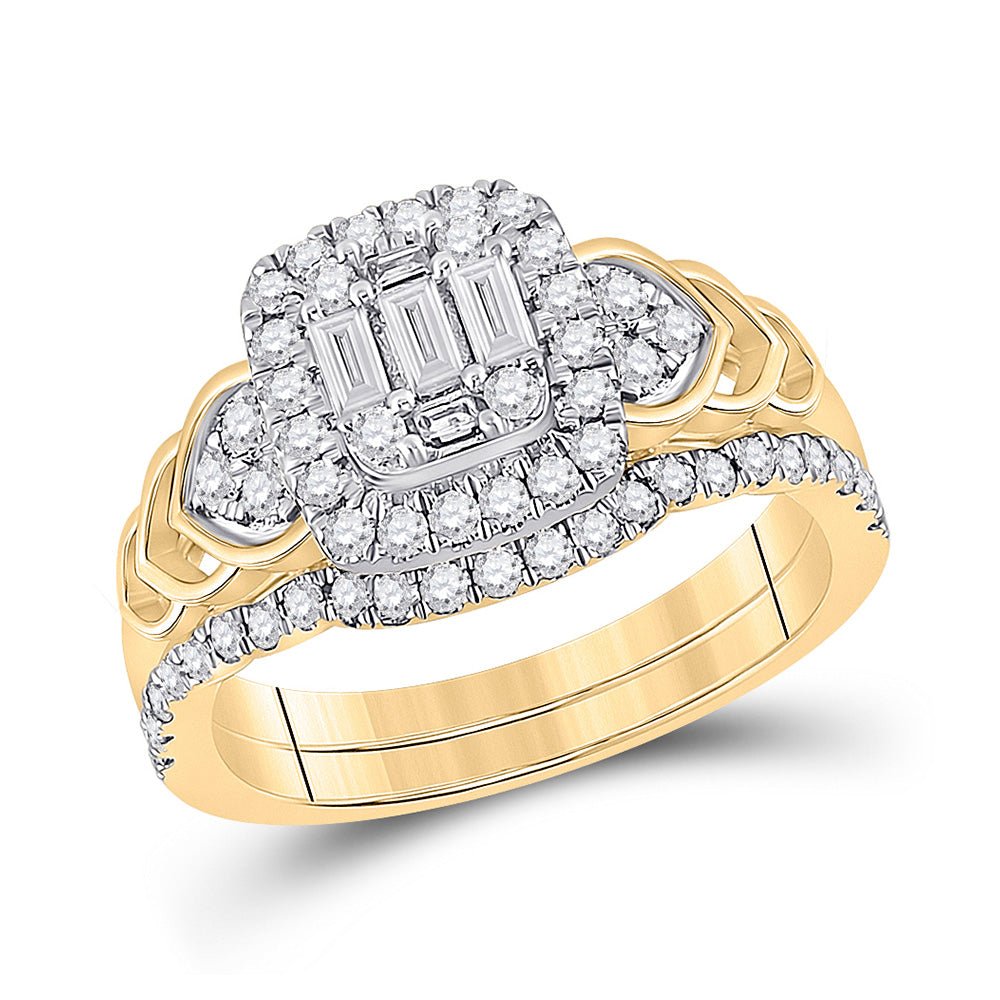 Wedding Collection | 14kt Yellow Gold Baguette Diamond Bridal Wedding Ring Band Set 3/4 Cttw | Splendid Jewellery GND