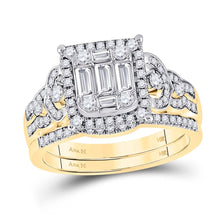 Load image into Gallery viewer, 14kt Yellow Gold Baguette Diamond Square Bridal Wedding Ring Band Set 1 Cttw - Top View