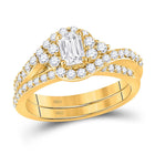 14kt Golden Glow Emerald Diamond Bridal Wedding Ring Band Set - Top View