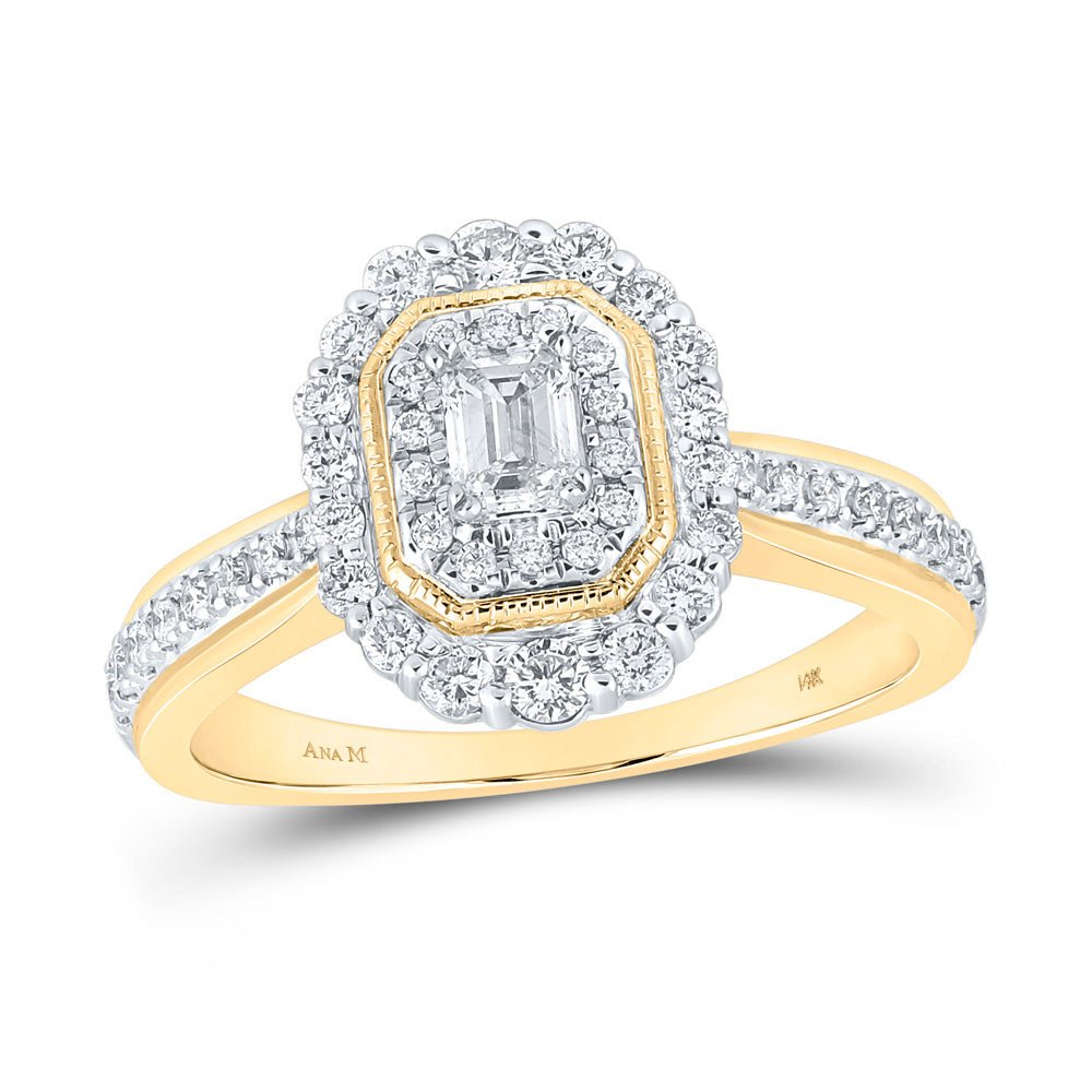 Wedding Collection | 14kt Yellow Gold Emerald Diamond Halo Bridal Wedding Engagement Ring 5/8 Cttw | Splendid Jewellery GND