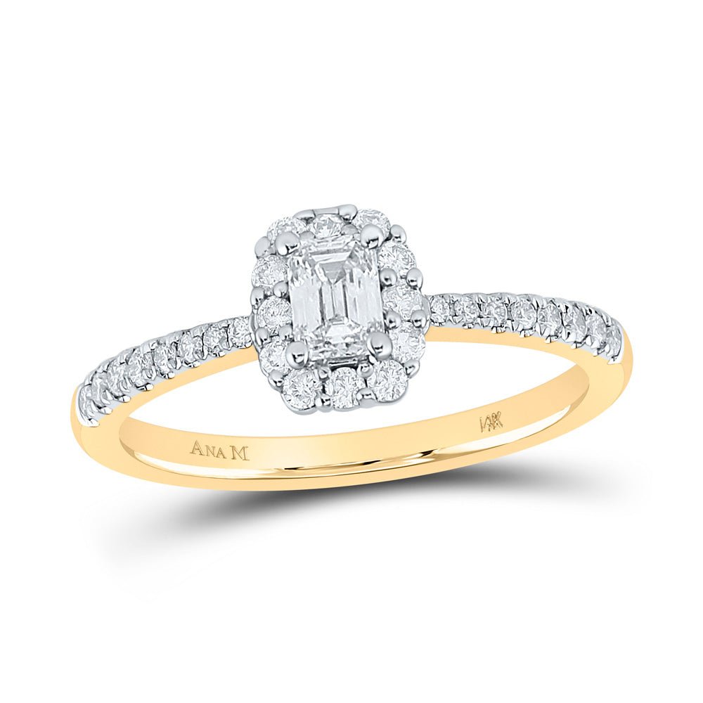 Wedding Collection | 14kt Yellow Gold Emerald Diamond Halo Bridal Wedding Engagement Ring 5/8 Cttw | Splendid Jewellery GND