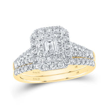 Load image into Gallery viewer, Captivating Emerald Diamond Halo Bridal Wedding Ring Band Set - Top View