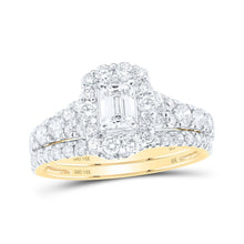 Load image into Gallery viewer, Radiant Emerald Diamond Halo Bridal Wedding Ring Band Set in 14kt Yellow Gold - Top View