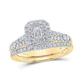 Captivating Elegance: 14kt Yellow Gold Emerald Diamond Halo Bridal Wedding Ring Band Set 1 Cttw - Top View