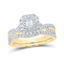 Load image into Gallery viewer, 14kt Golden Emerald Brilliance Bridal Wedding Ring Band Set - Top View