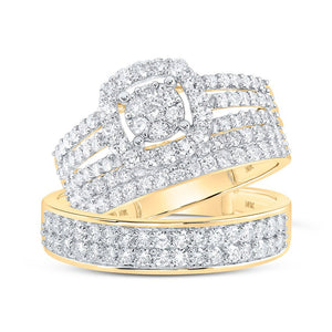 Wedding Collection | 14kt Yellow Gold His Hers Round Diamond Cluster Matching Wedding Set 1-3/4 Cttw | Splendid Jewellery GND