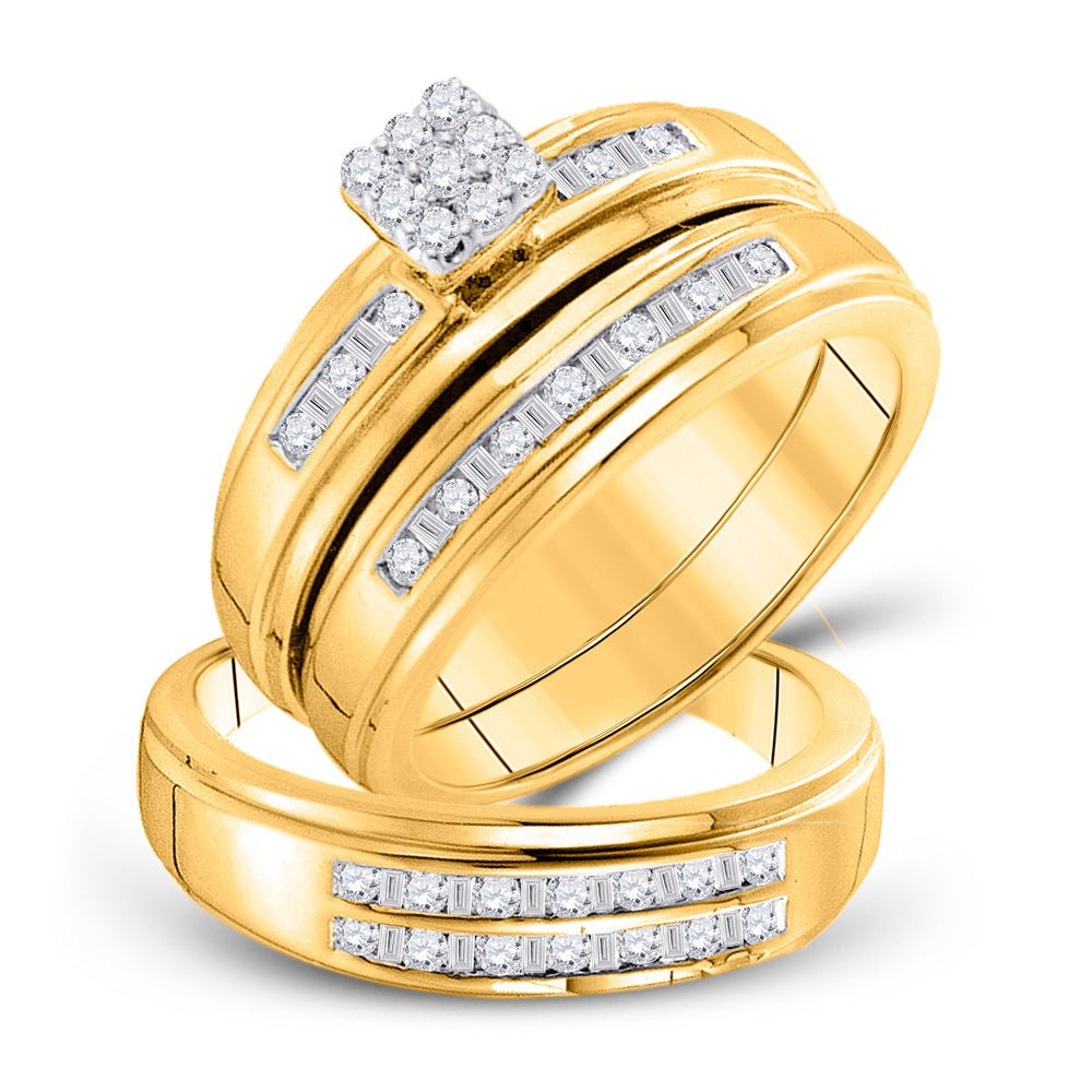 Wedding Collection | 14kt Yellow Gold His Hers Round Diamond Cluster Matching Wedding Set 1/2 Cttw | Splendid Jewellery GND