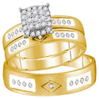 14kt Yellow Gold His Hers Round Diamond Cluster Matching Wedding Set 1/4 Cttw - Top View