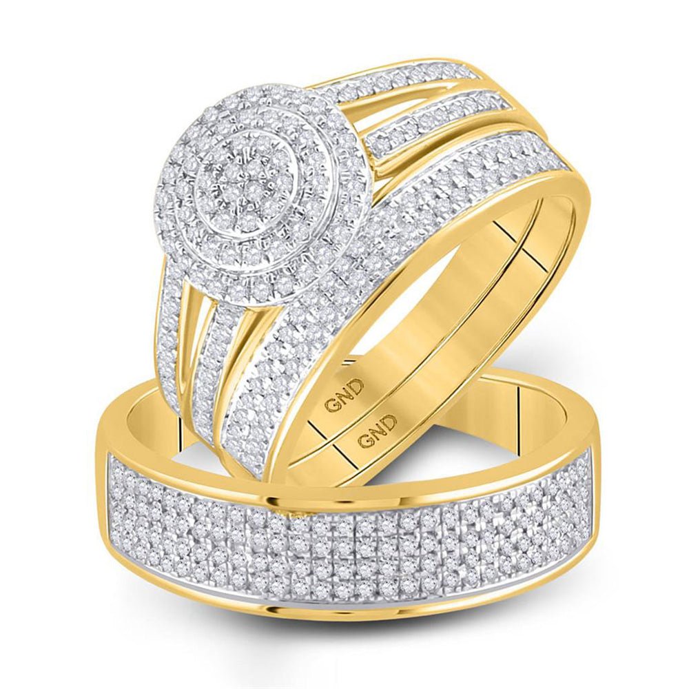 Wedding Collection | 14kt Yellow Gold His Hers Round Diamond Cluster Matching Wedding Set 3/4 Cttw | Splendid Jewellery GND