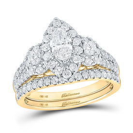 14kt Golden Halo Brilliance Diamond Bridal Wedding Ring Set - Top View