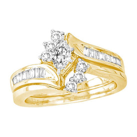 Radiant Love: 14kt Yellow Gold Marquise Diamond Bridal Wedding Ring Band Set 5/8 Cttw - Top View