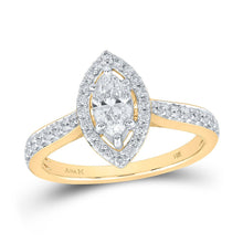Load image into Gallery viewer, 14kt Golden Elegance Marquise Diamond Halo Bridal Wedding Engagement Ring - Top View