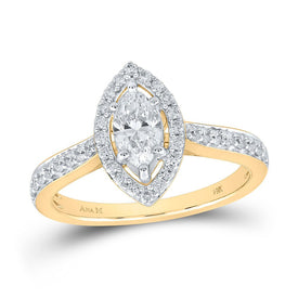 14kt Golden Elegance Marquise Diamond Halo Bridal Wedding Engagement Ring - Top View