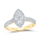 Radiant Elegance: 14kt Yellow Gold Marquise Diamond Halo Bridal Wedding Engagement Ring - Top View
