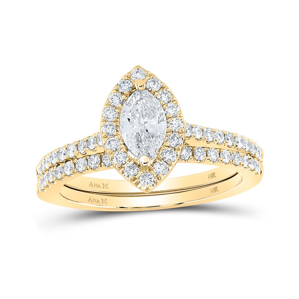 Wedding Collection | 14kt Yellow Gold Marquise Diamond Halo Bridal Wedding Ring Band Set 1 Cttw | Splendid Jewellery GND