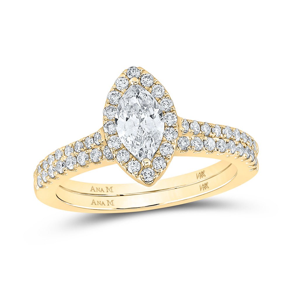 Wedding Collection | 14kt Yellow Gold Marquise Diamond Halo Bridal Wedding Ring Band Set 1 Cttw | Splendid Jewellery GND