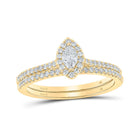 Radiant Love 14kt Yellow Gold Marquise Diamond Halo Bridal Wedding Ring Band Set - Top View