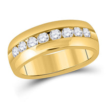 Load image into Gallery viewer, Eternal Brilliance: 14kt Yellow Gold Men&#39;s Round Diamond Wedding Band Ring - Top View