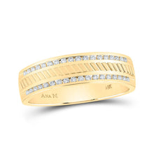 Load image into Gallery viewer, Radiant Elegance: 14kt Yellow Gold Men&#39;s Diamond Wedding Band Ring - Top View
