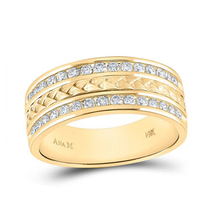 Wedding Collection | 14kt Yellow Gold Mens Round Diamond Wedding Braid Inlay Band Ring 3/4 Cttw | Splendid Jewellery GND