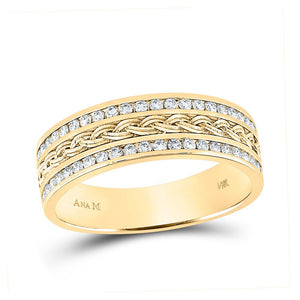 Wedding Collection | 14kt Yellow Gold Mens Round Diamond Wedding Braided Band Ring 1/2 Cttw | Splendid Jewellery GND