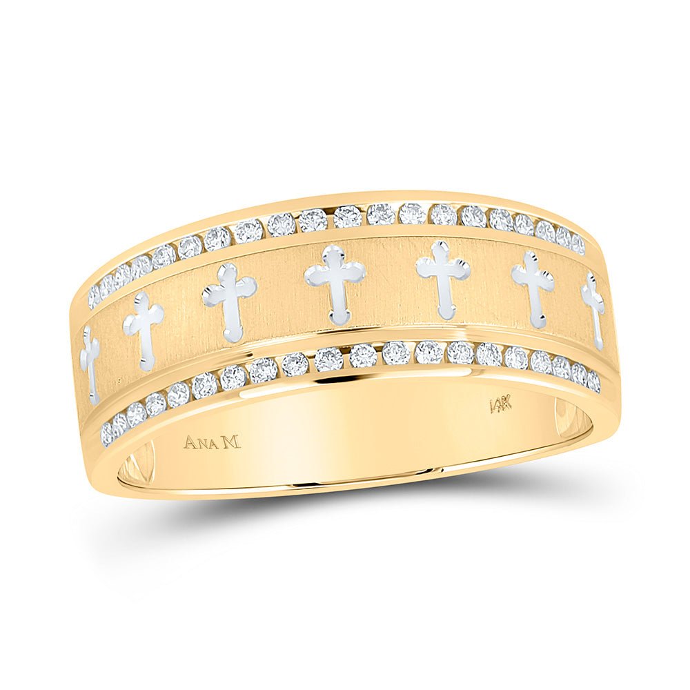 Wedding Collection | 14kt Yellow Gold Mens Round Diamond Wedding Cross Band Ring 1/4 Cttw | Splendid Jewellery GND
