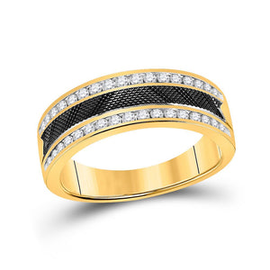 Wedding Collection | 14kt Yellow Gold Mens Round Diamond Wedding Double Row Band Ring 1/2 Cttw | Splendid Jewellery GND