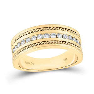 Wedding Collection | 14kt Yellow Gold Mens Round Diamond Wedding Rope Band Ring 1/2 Cttw | Splendid Jewellery GND