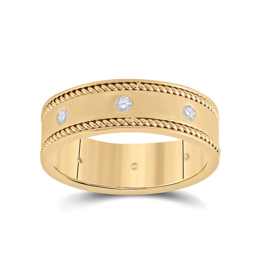 Wedding Collection | 14kt Yellow Gold Mens Round Diamond Wedding Rope Band Ring 1/4 Cttw | Splendid Jewellery GND